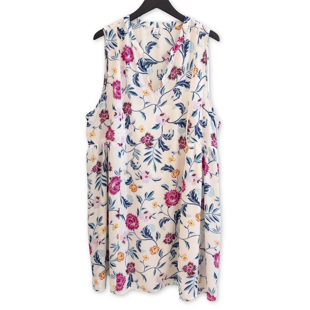 Old Navy Women's XXL Floral Print Sleeveless V Neck Tunic Dress‎ Cream Pink Blue